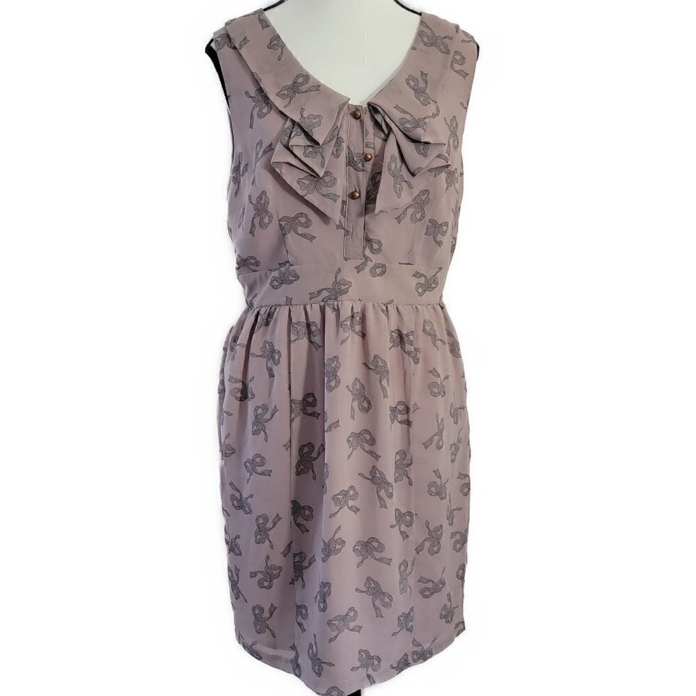 Darling Dress - Blush pink/mauve color with grey bow print -Sz M
